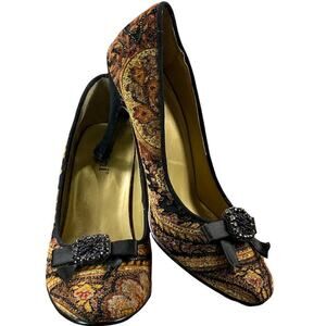 Cami Paisley Pumps Bow and Bling Toe Matching Tapestry Shoulder Bag Purse 5.5 B